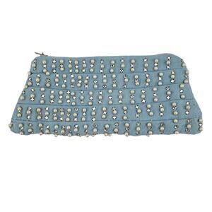 Vintage Unbranded Blue Faux Pearl and Rhinestone Clutch Glam Retro Wedding
